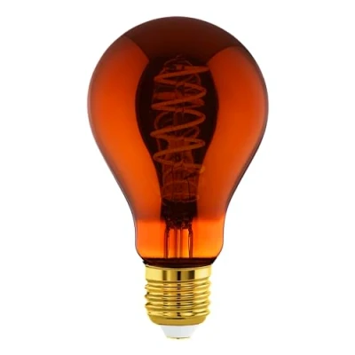 Image of Eglo Dimmable E27 LED, Vintage Spiral Filament Light Bulb, Edison lamp for Retro Lighting, 4 watt, 30 Lumen, Warm White Glow, Copper, 2000k, A75, Ø 3&quot;