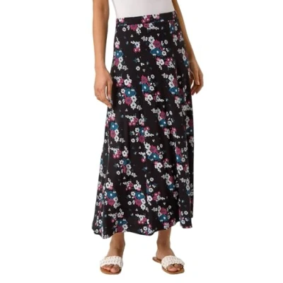Image of Roman Originals Jersey Skirt for Women UK Ladies Midi Maxi Ditsy Floral Summer Spring Holiday Swing Shape Vacation Smart Casual Work Cocktail Party Going Out Black Size 14