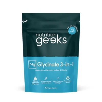 Image of Magnesium Glycinate 3 in 1 Complex 1800mg Supplements as Bisglycinate, Citrate &amp; Malate 90 Vegan Capsules, Triple High Absorption 384mg Elemental, UK Made