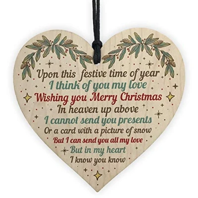 Image of RED OCEAN Christmas Memorial Decorations Mum Dad Nan Handmade Hanging Wooden Tree Bauble Plaque Keepsake