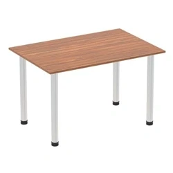 Image of Impulse 1200mm Straight Table Walnut Top Brushed Aluminium Post Leg