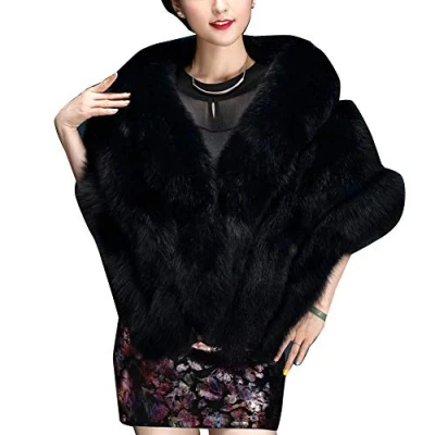 Image of LaoZanA Women Winter Faux Fur Wrap Shawl Bridal Shrug Cape For Wedding Dress Black