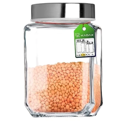 Image of KADAX Storage Jar, Glass Container with Lid, Airtight Kitchen Jar for Pasta, Biscuit, Sugar, Clear Storing Jam, Salad (500 ml, White)