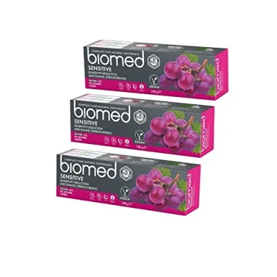 Image of Biomed Sensitive 98% Natural Toothpaste Sensitivity &amp; Enamel Strengthening Red Grape Seed Extract, Vegan, SLES Free 100g, Pack of 3