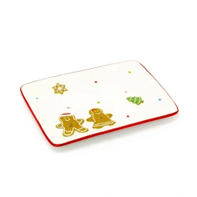 Image of Carousel Home Ceramic Rectangle Christmas Gingerbread Plate Festive Serving Dish Tableware 25 x 17cm Xmas Snack