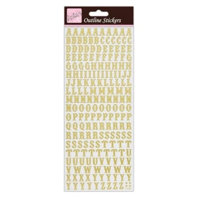 Image of Anitas Outline Stickers, Traditional Alphabet, Gold on White, For Scrapbooking, Card Making, Kids Play, Homework, Art, Craft, Embelish, Decorative, Paper, Card, Glass, Metal, Plastic, Foam