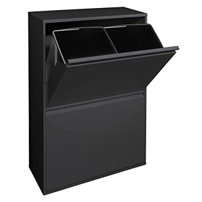 Image of Arregui Basic CR606 B 4 Compartment Steel Trash and Recycling Bin 4x17L (68L) Kitchen Bins for Home or Office black