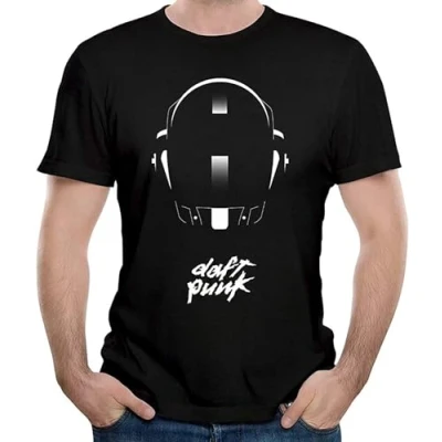 Image of Otac Men Daft Helmet Punk Logo Cool Tshirts 100% Cotton Black Size M