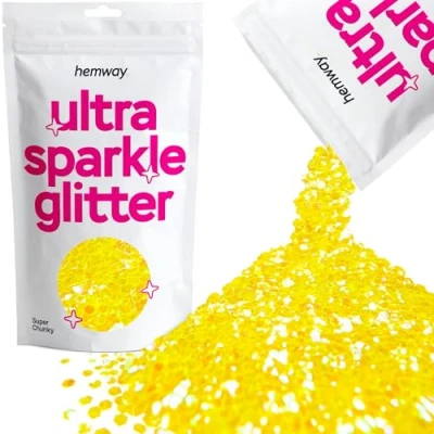 Image of Glitter Fluorescent Yellow Ultra Sparkle Sequins Nail Face Festival Christmas Halloween Makeup Super Chunky 100g / 3.5oz