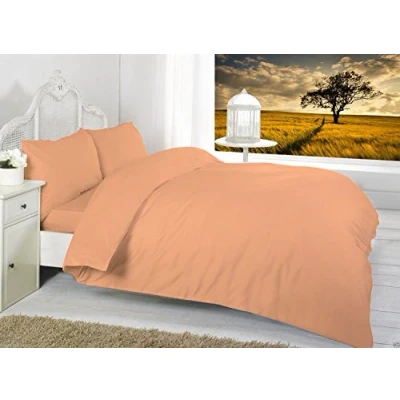 Image of SELECT ED® Luxuries Plain Dyed Easy Care Poly Cotton Duvet Quilt Cover Set + Pillow Case Bedding (Double, Peach)