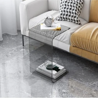 Image of Kaverno U Shape Acrylic End Table, C Shaped Sofa Side Couch Tables Modern Design, Industrial Table Nightstand, Multipurpose Side(Gray,30 * 30 55cm)