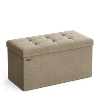 Image of SONGMICS Storage Ottoman, Foldable Small Ottoman Foot Rest, 38 x 76 cm Stool, Cube with Storage, Load up to 300 kg, for Living Room, Bedroom, Entryway, Camel Brown LSF047K51