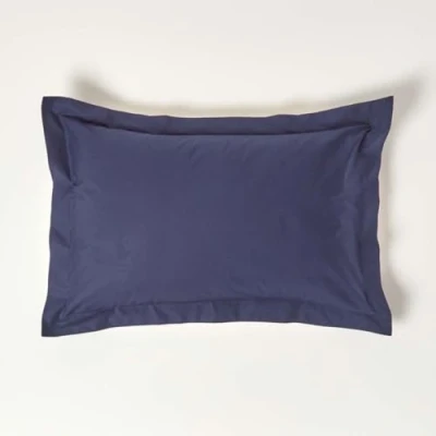 Image of HOMESCAPES Navy Blue Pure Egyptian Cotton Oxford Pillowcase Standard Size 200 TC 400 Thread Count Percale Equivalent Pillow Case