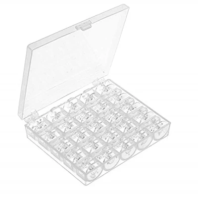 Image of 25 Pieces Sewing Machine Bobbins,Plastic Clear Bobbins with Storage Box Universal Accessories for Most Brother,Singer,Janome Household Machines,Transparent