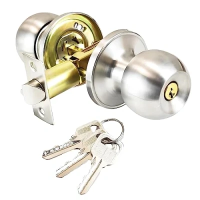 Image of Qrity Stainless Steel Entracne Passage Door Handle Lock Knobs Lockset Key Locking Copper Core Latch Size 60/70mm