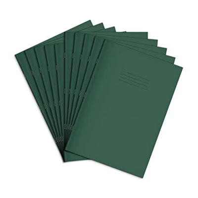 Image of Rhino A4 Exercise Books, 48 Page / 7mm Squared Paper Notebook, 10 Pack, Office &amp; School Stationery Supplies, Dark Green