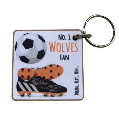 Image of WHITE COTTON CARDS Wolverhampton Wanderers Wolves FC Football Club Fan KEYRING (K FN66)
