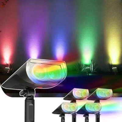 Image of Linkind RGB Solar Light Outdoor, Colorful with 10 Lighting Modes (Including White &amp; Color Changing), IP67 Waterproof, Ground Wall Mount, Compact LED Lights for Festivals, 4 Pack