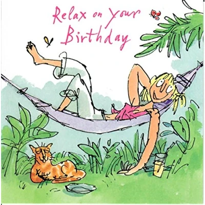 Image of Woodmansterne Birthday Card (5944) Quentin Blake Lady in Hammock