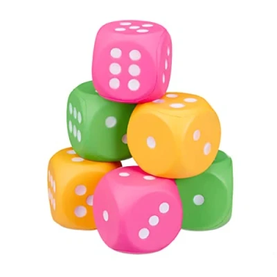 Image of Relaxdays XXL Pack of 6 Fabric Dices, PU &amp; Foam Dice, Set with Six Soft Soft, Colourful