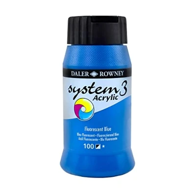 Image of Daler Rowney System3 Acrylic Paint, Plastic Pot, 16.91oz 500 ml, Fluorescent Blue