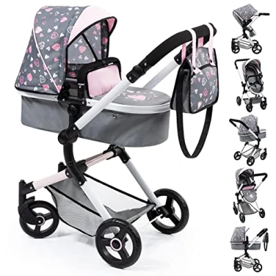 Image of Bayer Design 18419AA Combi doll&#039;s pram Neo Vario with bag, Grey, Pink