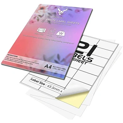 Image of Self Adhesive Address Mailing Labels, iSOUL Laser Printers, 21 Labels Per A4 Sheet, 2100 Printable Sticker Paper, White [Quickdry]