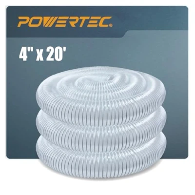 Image of POWERTEC Clear HosePOWERTEC 70143 Dust Collection (4 Inch x 20 Feet) Flexible Vue Heavy Duty PVC Hose, 4&quot; 20&#039;