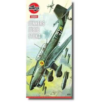 Image of Airfix Vintage Classics Set A18002V Junkers Ju87B Stuka Battle of Britain Plastic Model Aircraft Kits for Adults &amp; Children 8+, Includes 334 Pieces 1:24 Scale Sets