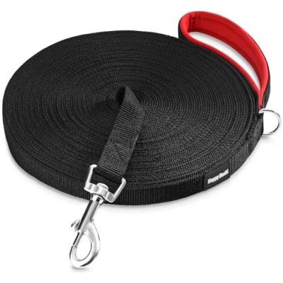 Image of HAPPY HACHI Dog Training Lead, Long Line Nylon Leash for Small Medium Large Dogs Puppy Pets Recall Training, Obedience Tracking, Backyard (Black, 10m/33ft)
