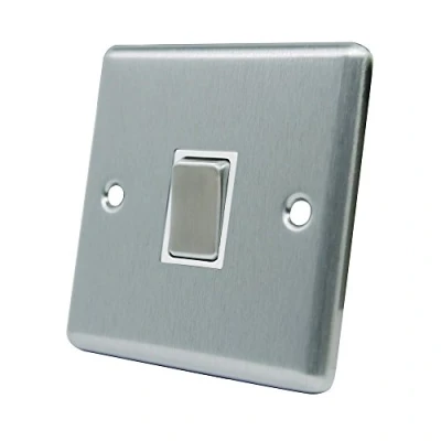 Image of AET CSC1GSWIWSI Satin Chrome Classical Intermediate White Insert Metal Rocker Switch 10 Amp Single 1 Gang Light