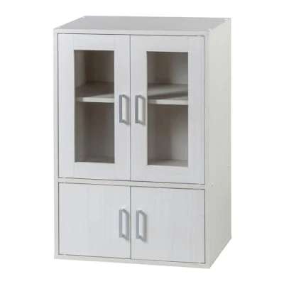 Image of Iris Ohyama, Glass cabinet/Cabinet with shelves &amp; doors handle/Wood storage cabinet/Bookshelf doors, Adjustable shelf height 3.2 cm, Kitchen,Living Room Cabinet GKN 9060 White Oak