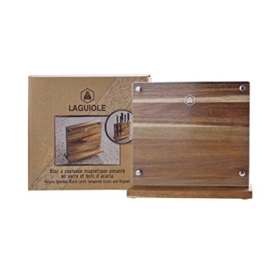 Image of Laguiole Empty Wooden &amp; Glass Block 40268431 Acacia Wood Magnetic Knife Without Knife, Real Wood/Glass, Brown, L