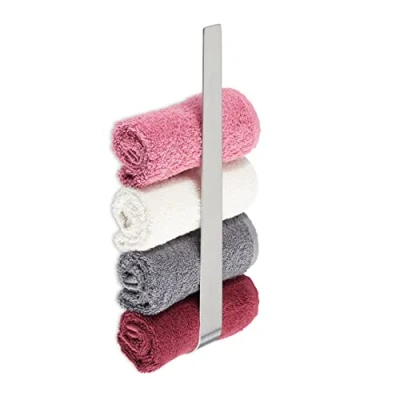 Image of Relaxdays Towel Storage Rail for Bathroom, Stainless Steel, 36 cm, Without Drilling, Self Adhesive to the Wall, Silver