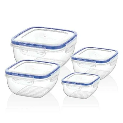 Image of 4 Pcs Cook &amp; Lock Plastic Food Containers Clear Lids Microwave Safe Storage Box.