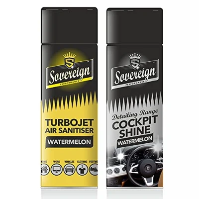 Image of Sovereign Watermelon Turbojet Air Sanitiser Freshener &amp; Dashboard Shine Bundle Scented