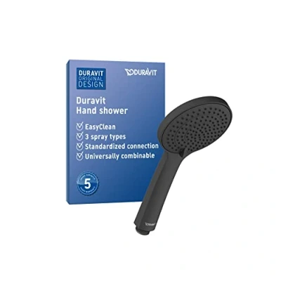 Image of Duravit Universal Shower Head, Handheld Head with 3jet Types (Rain, Intense Rain, Soft Rain), Round (Ø 110 mm), Easy to Clean, Black Matt