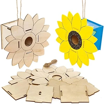 Image of Baker Ross FE192 Sunflower Wooden Bird House Kits Pack of 2, Woodcraft Activities to Paint and Decorate for Kids Arts Crafts or Garden Projects, Green