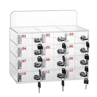 Image of LVRUIEDS Mobile Phone Storage, Personal Storage Box With 12/15/20/25/30/40 Slots Transparent Locker Lock Desktop Cabinet For Employees(12 Slots)
