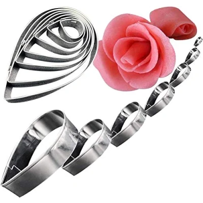 Image of DUBENS Set of 10 Tear Drop Cutter Set, Polymer Clay Cutters, Rose Petal Cake Cookie Cutter, Austin Flower Fondant Decorations, Pastry Baking Mould