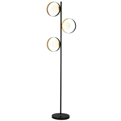 Image of 3 Light Matt Black And Gold Leaf Floor With Opal Glass