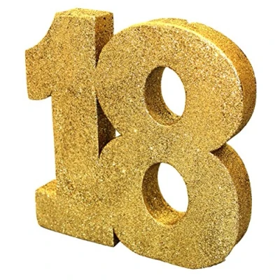 Image of Number 18 Glitter Table Decoration Gold Centrepiece Decorations 18th Birthday Pack of 1 20cm H100