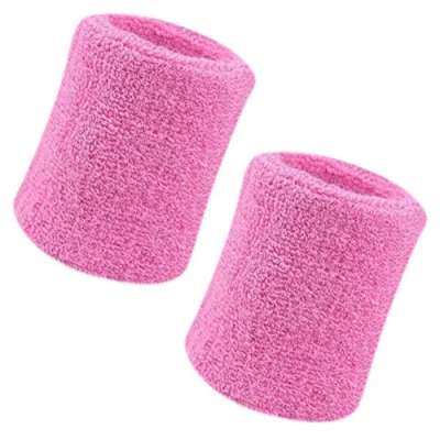 Image of Vidillo Sweatband, Wrist Sweatband 2 Pack, 4 Inch Sports Wristband Soft Thicken Cotton,for Tennis Gymnastics Football Basketball, Running Athletic (Pink)