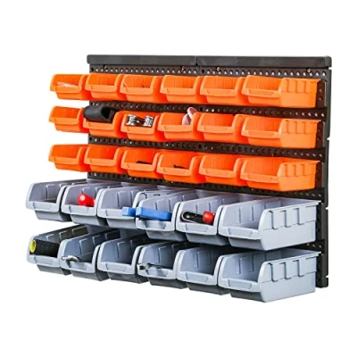 Image of Taylor &amp; Brown 30pc Wall Mounted Storage Bins Backboards Tool Organiser Box for Garage Shelving Units Workshop DIY Shed Rack Plastic Drawers