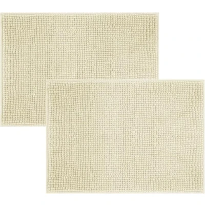 Image of Hafaa Bath Mat Non Slip Anti Mould 2 Pack (Cream) 40x60 cm Chenille Bathroom