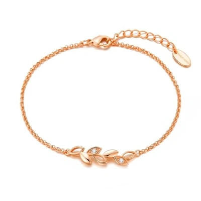 Image of Philip Jones Rose Gold Plated Leaf Chain Bracelet Created with Zircondia® Crystals
