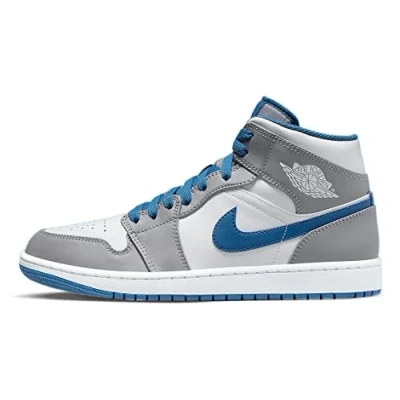 Image of Nike mens Air Jordan 1 Mid, Cement Grey/White true Blue, 11 UK