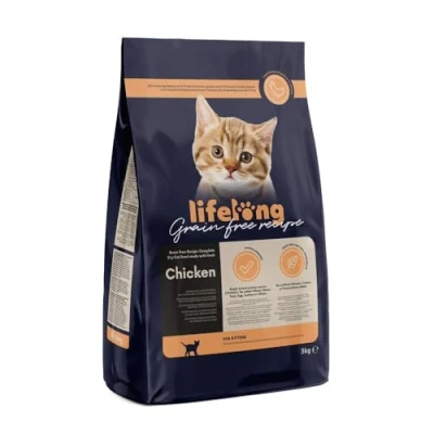 Image of Amazon Brand Lifelong Grainfree Recipe Dry Cat Food (Kitten) with Fresh Chicken 3kg