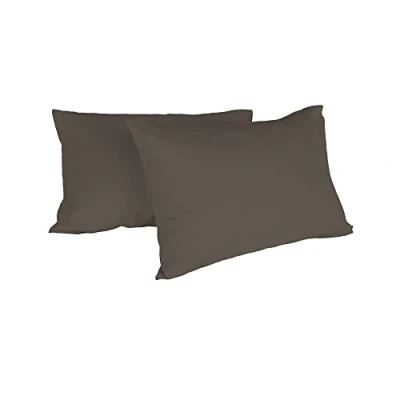 Image of Italian Bed Linen Max Couple of Plain Color Pillowcases, 100% Cotton, Brown, 52x82cm