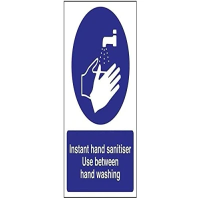 Image of V Safety Instant Hand Sanitiser Use Between Washing Sign 150mm x 200mm 1mm Rigid Plastic